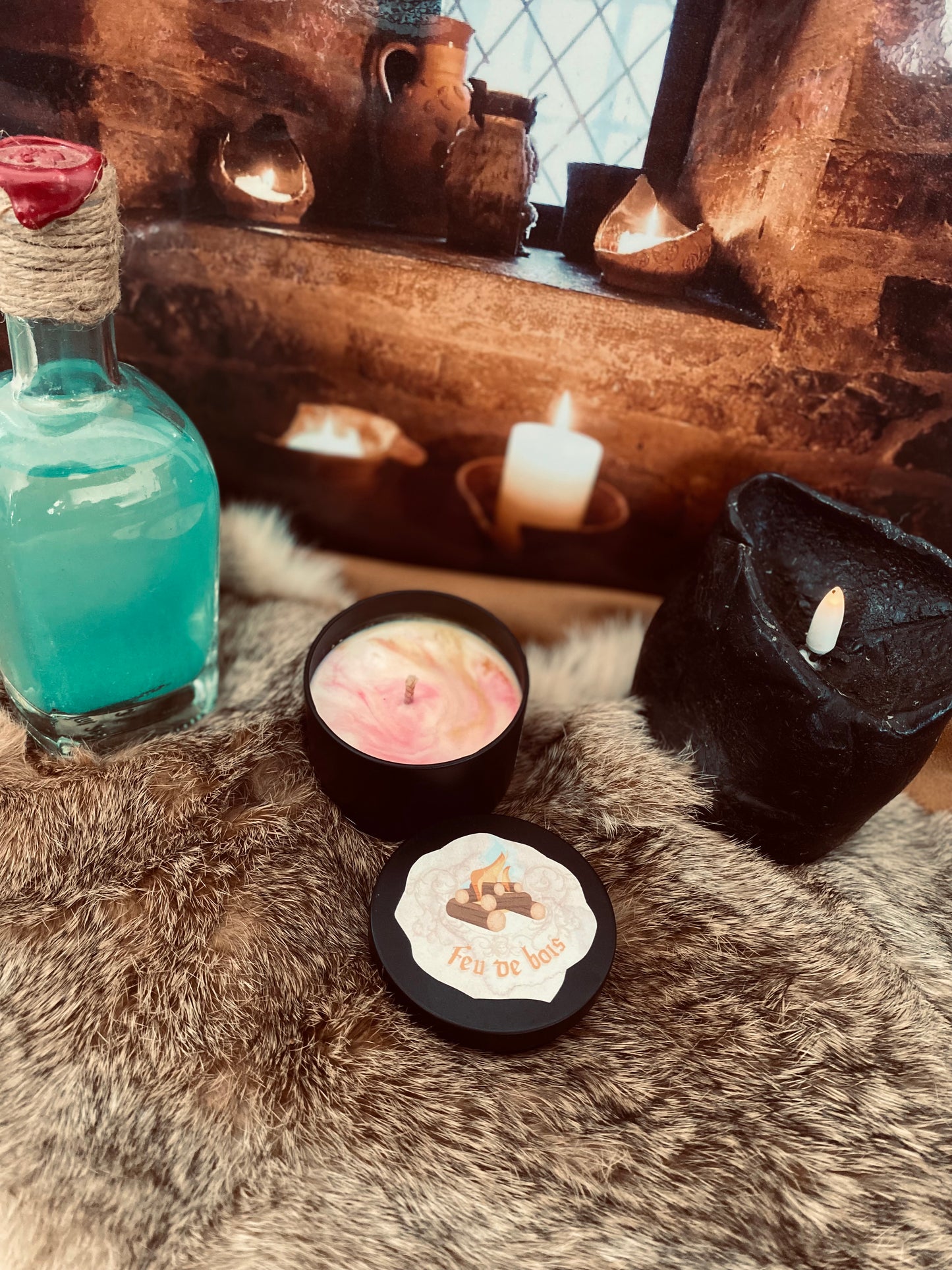 Mini bougie médiévale parfum Feu de bois